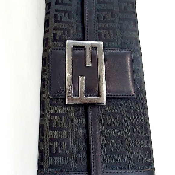 ☄️Vintage Throw-Back FENDI Zucca Leather & FF Fabric Long Wallet - Picture 7 of 12